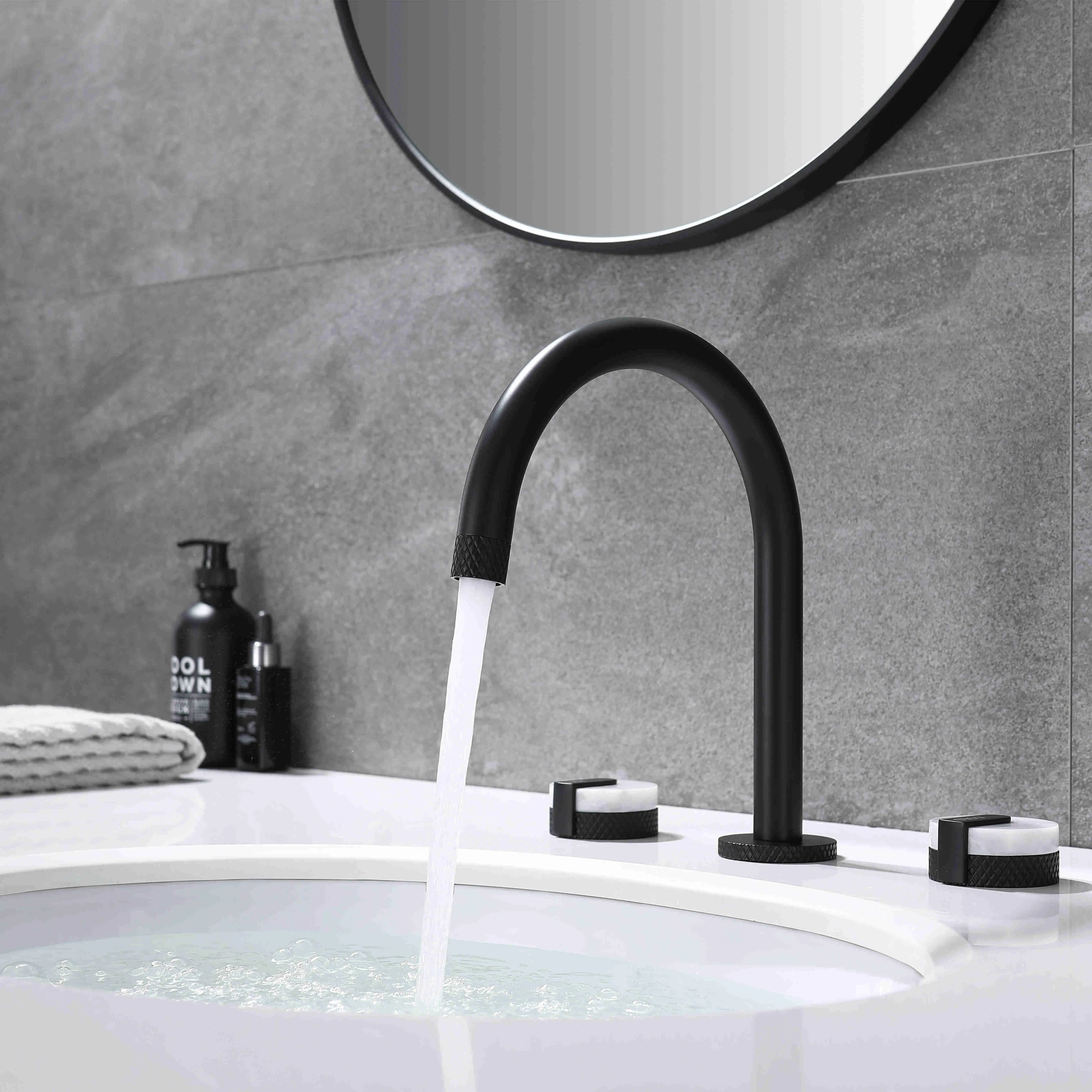 Marble Style 3 Holes Deck Mounted Lavatory Faucet Luxury Design Basin Mixer Bathroom Washroom Tap