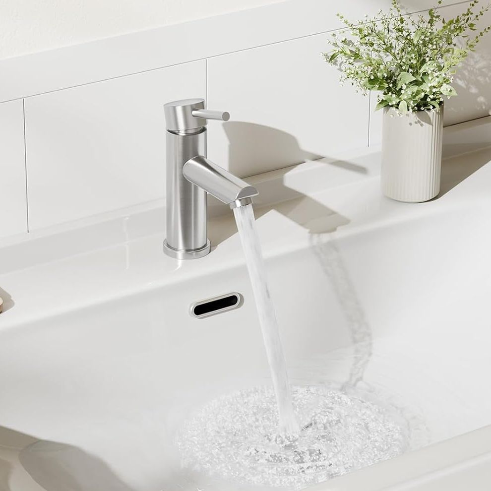 304 Stainless Steel Wash Basin Faucet Brushed Bathroom Sink Faucets Luxury Water Taps Modern Brass Vanity Wash Basin Mixers Tap Bathroom Sink Basin Faucet