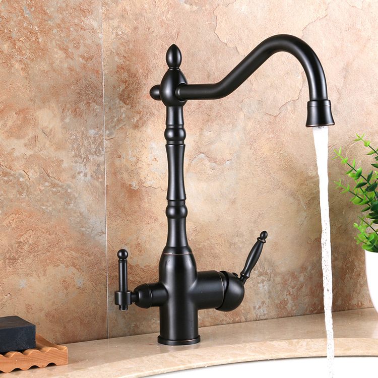 Gold Paint Kitchen Sink Basin Faucet Antique Faucet 3 Way Spout Kitchen Mixer Purifier Water Tap