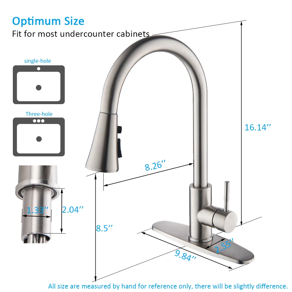 High Arc Brushed Nichel Pull-out Kitchen Faucet Tap with 3 Function Sprayer