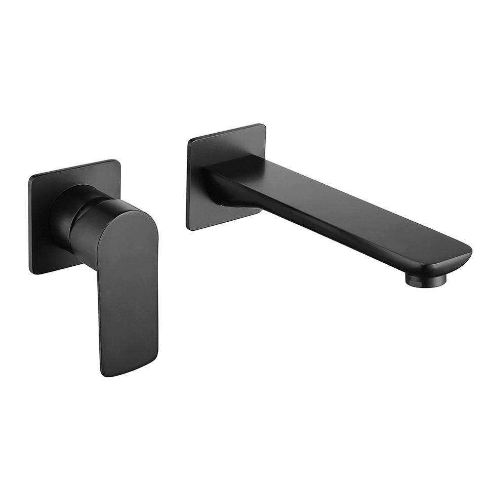Matt Black Hot and Cold Water Supply Wall Mounted Solid Brass Bathroom Faucets