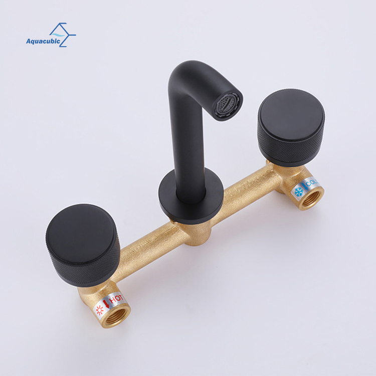 Good Use Double Handles Wall Mounted Faucet Mixer Modern Solid Brass Brush Gold Finished Basin Taps