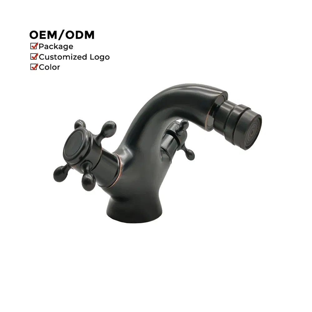 Deck Mounted Dual Handle Vanity Wash Room Water Taps Bathroom Luxury Black Color Brass Basin Faucet