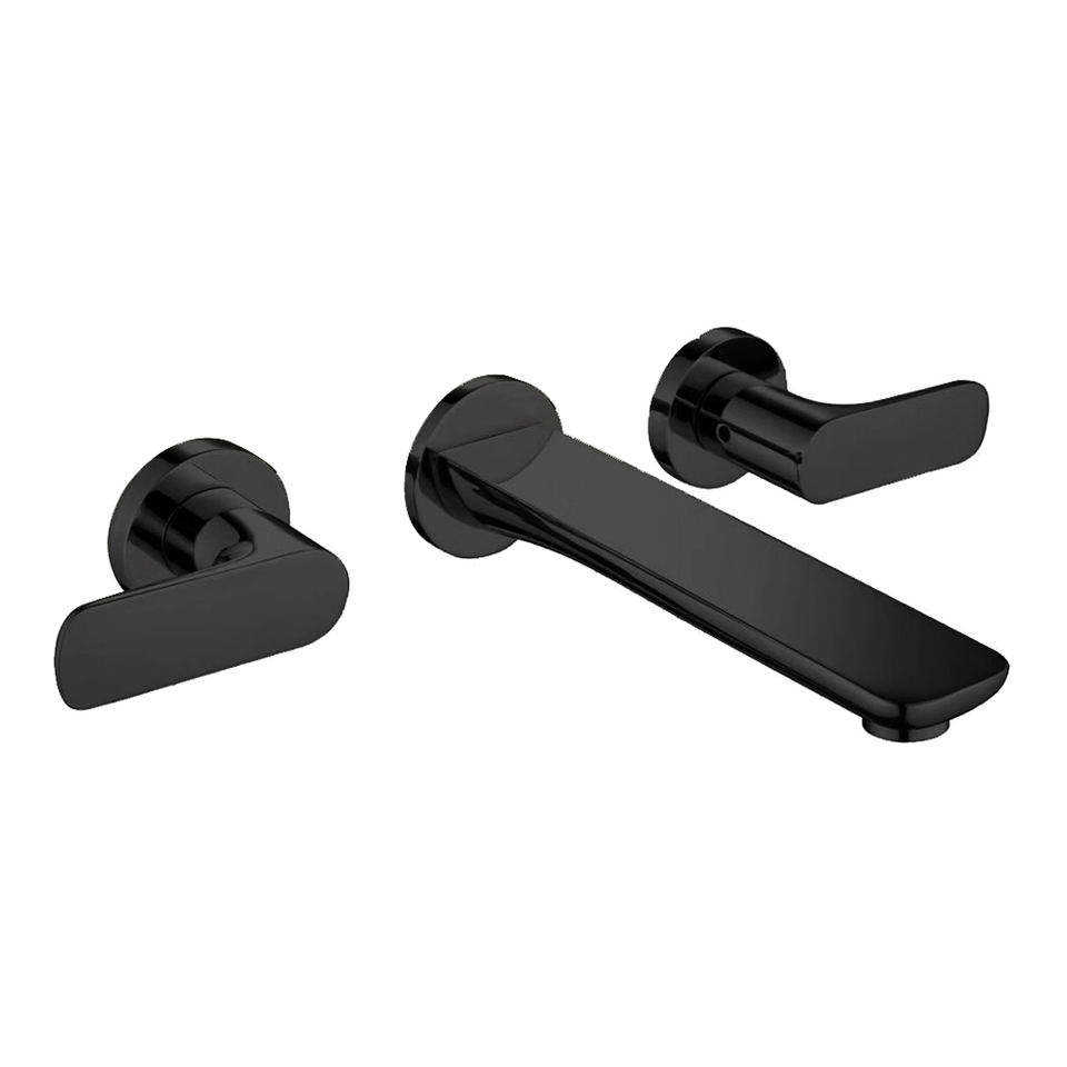 Matt Black Hot and Cold Water Supply Wall Mounted Solid Brass Bathroom Faucets