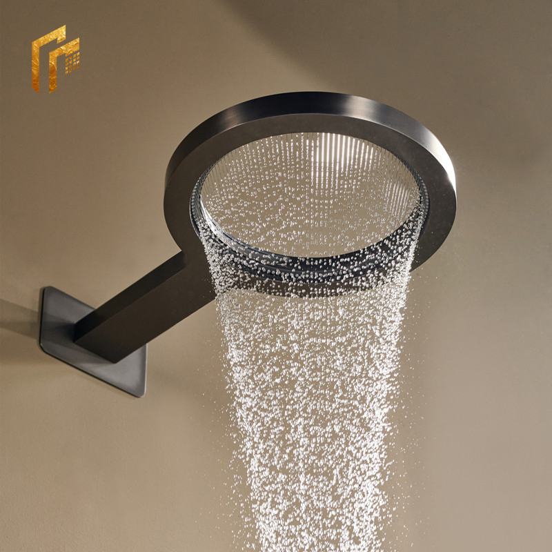 Factory Direct Price Luxury Bathroom Brass Gun Gary Rain Waterfall Concealed Wall Mounted Mixer Bath Rain Shower Faucet Set