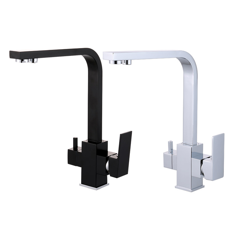 Hot Sale High Quality Modern Square Double Hole Single Lever Handle Faucet Mixer Taps for Kitchen Sink