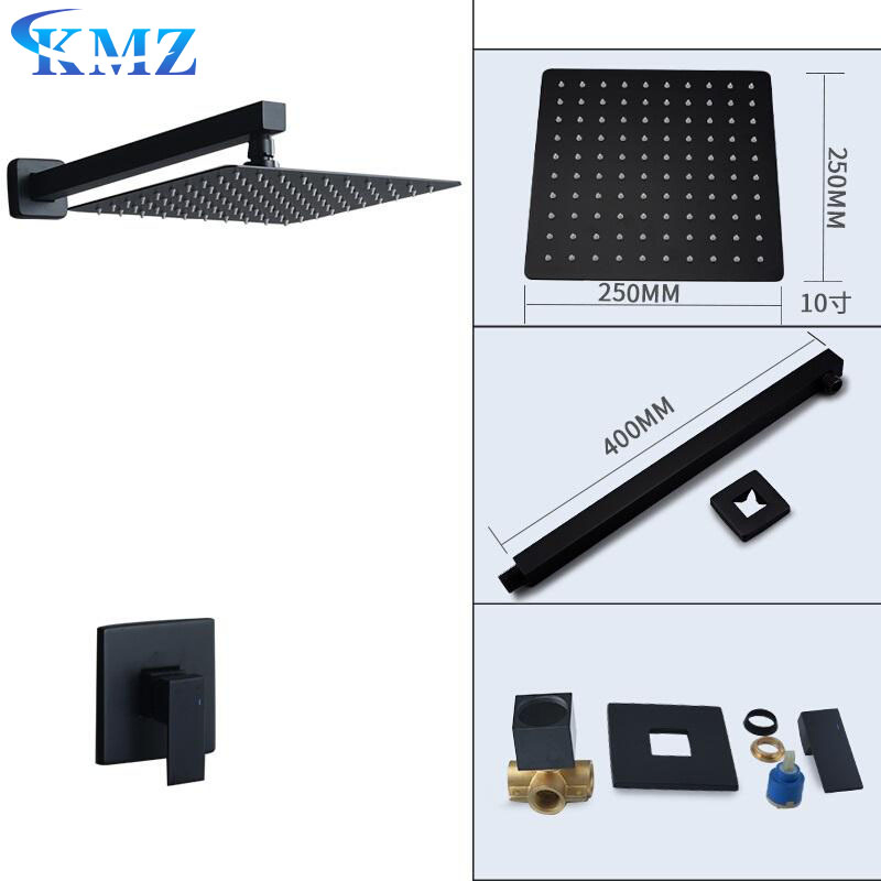Single Lever Matte Black Square Rain Shower Head Concealed Wall Mounted Bathroom Shower Panel Set Ceiling Shower Faucet OEM/ODM