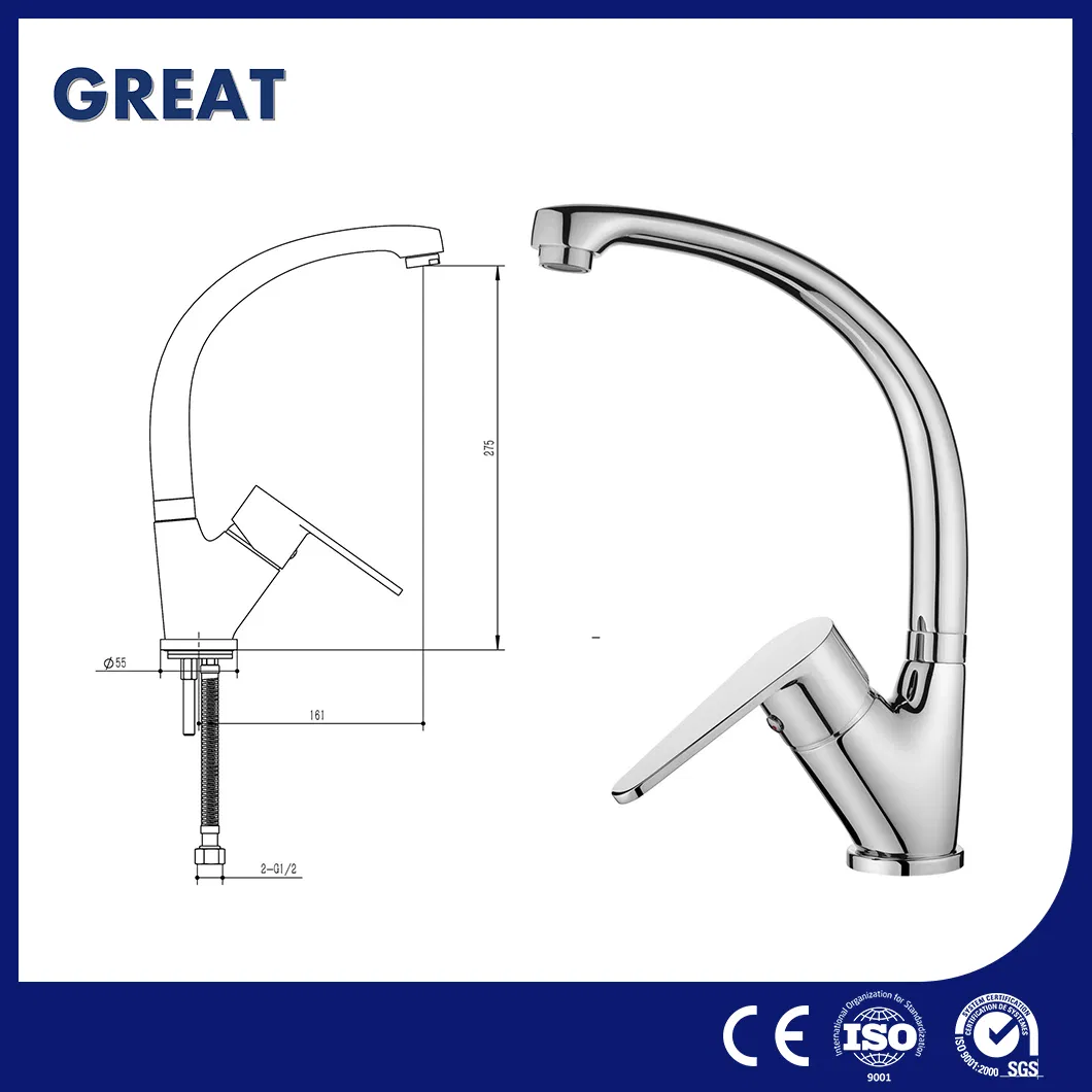 Great Kitchen Faucet Factory High-Quality Industrial Kitchen Faucets Gl319A93 Chrome Deck-Mounted Kitchen Faucet Built China to Last Water Saving Kitchen Faucet