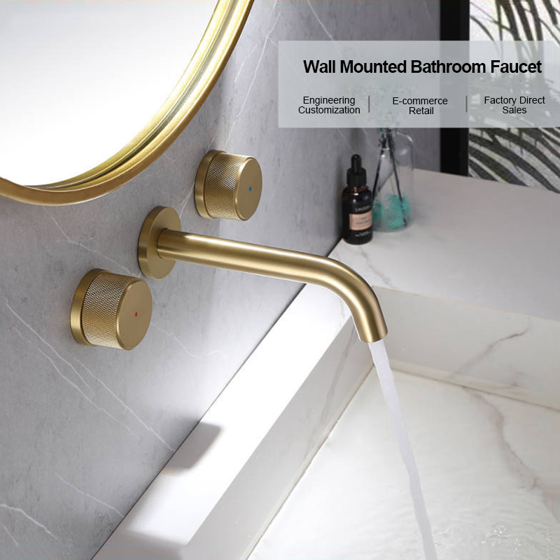 Good Use Double Handles Wall Mounted Faucet Mixer Modern Solid Brass Brush Gold Finished Basin Taps