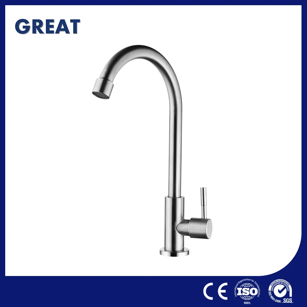 Great 2 Hole Kitchen Faucet Factory China Stainless Steel Kitchen Faucet GLS1196s96 Brushed Single Cold Tap Easily Control Water Saving Kitchen Faucet