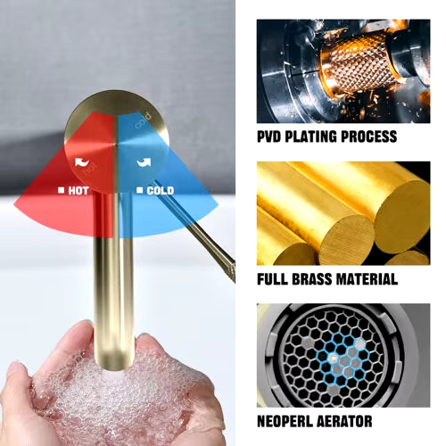 Single-Hole Deck Mounted Water Basin Faucet Mixer Taps Brushed Gold Finish Ceramic Bathroom Kitchen School Hospital