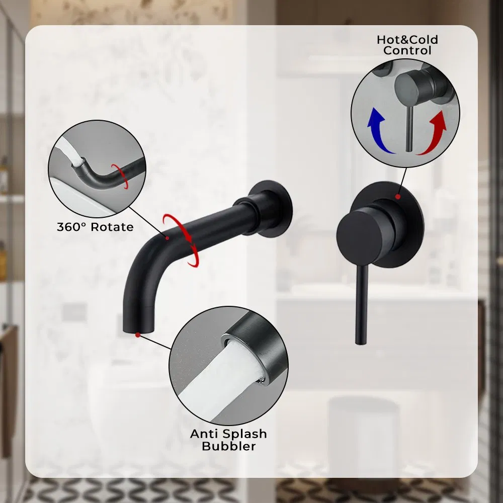 Sleek Matte Black SUS304 Concealed Basin Faucet for Modern Bathrooms