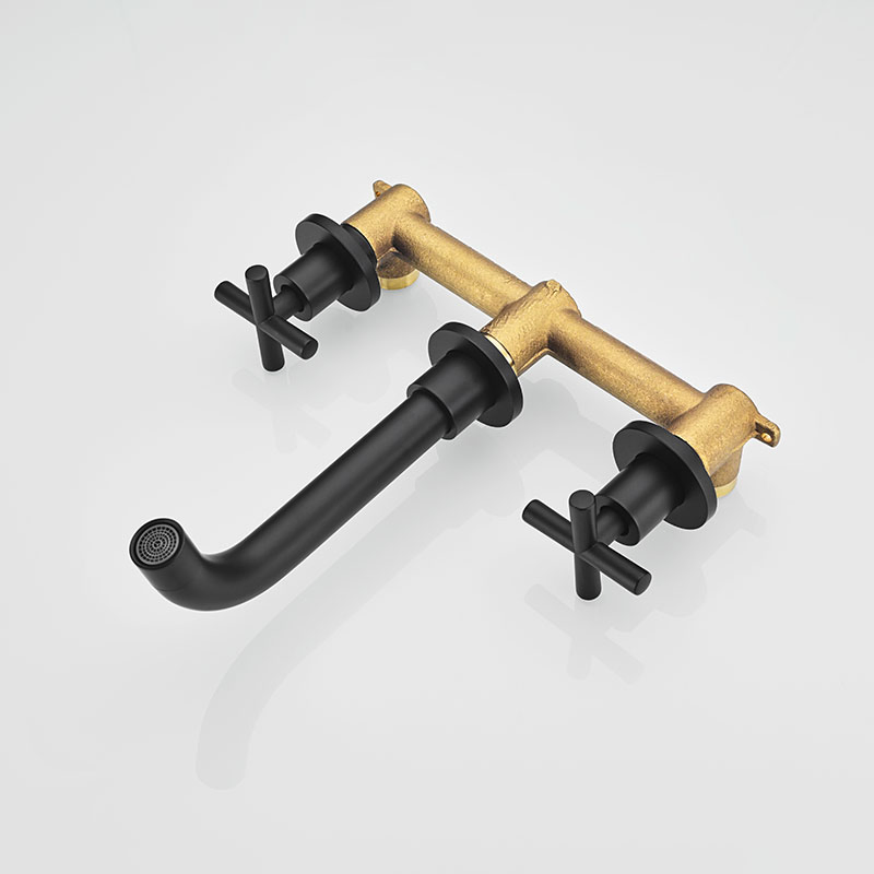 Matte Black 2 Cross Handles Tap in Wall Bathroom Bathtub Basin Faucet