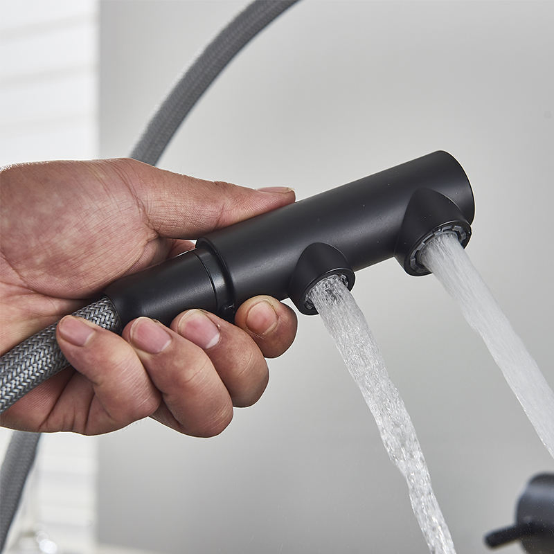 Matte Black Filter Faucet Kitchen Pull-out Spray 360° Swivel Drinking Water Filter Tap Three-Way Sink Mixer Kitchen Faucet