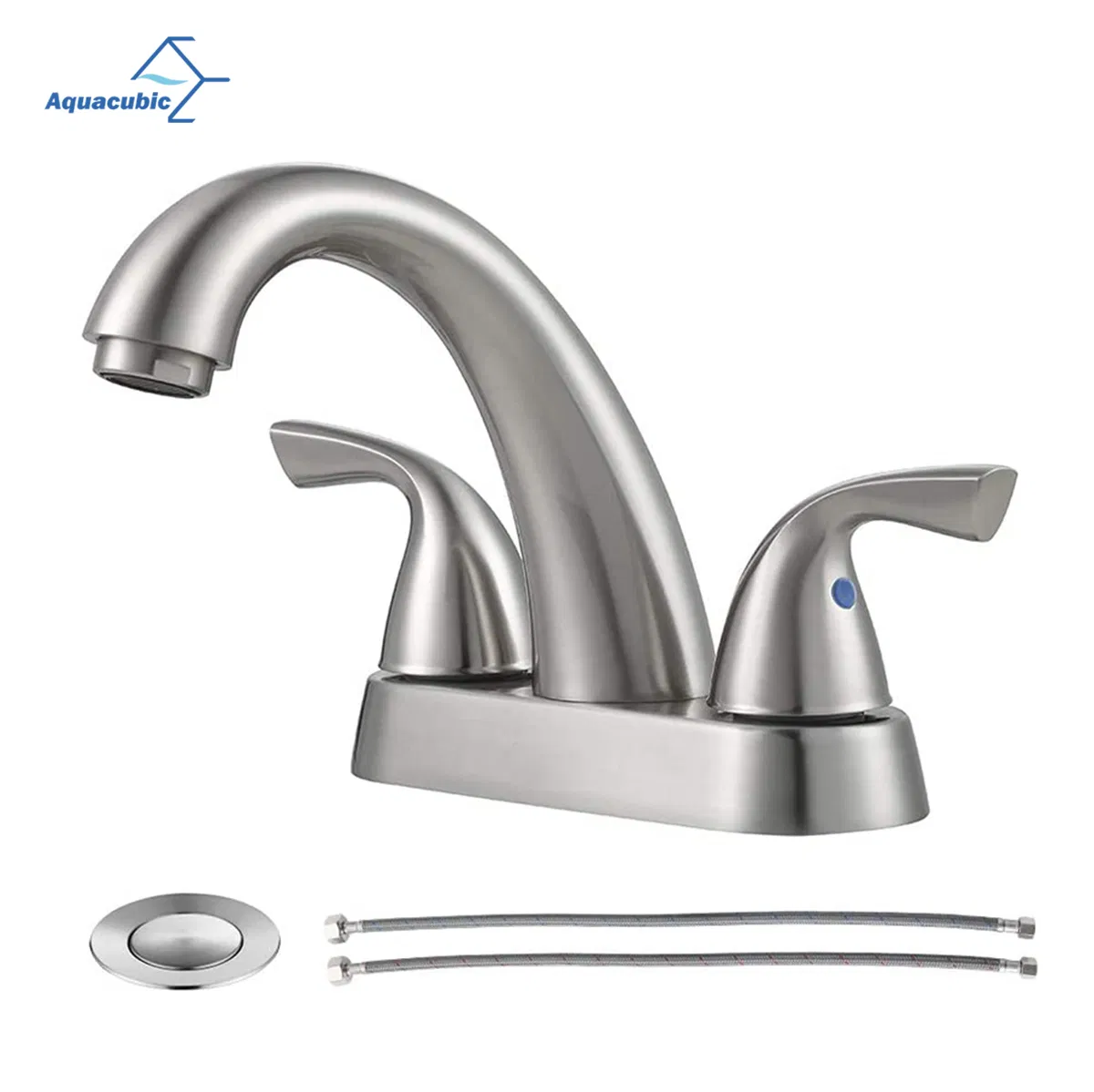 Aquacubic Double Handle Tap Deck Mounted 4" Centerset Brushed Bathroom Sink Faucet