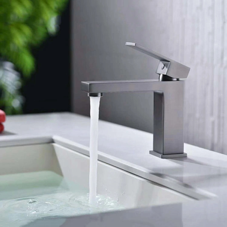 Grey Brushed Bathroom Faucet Single Hole Deck Mounted Basin Brass Mixer Tap