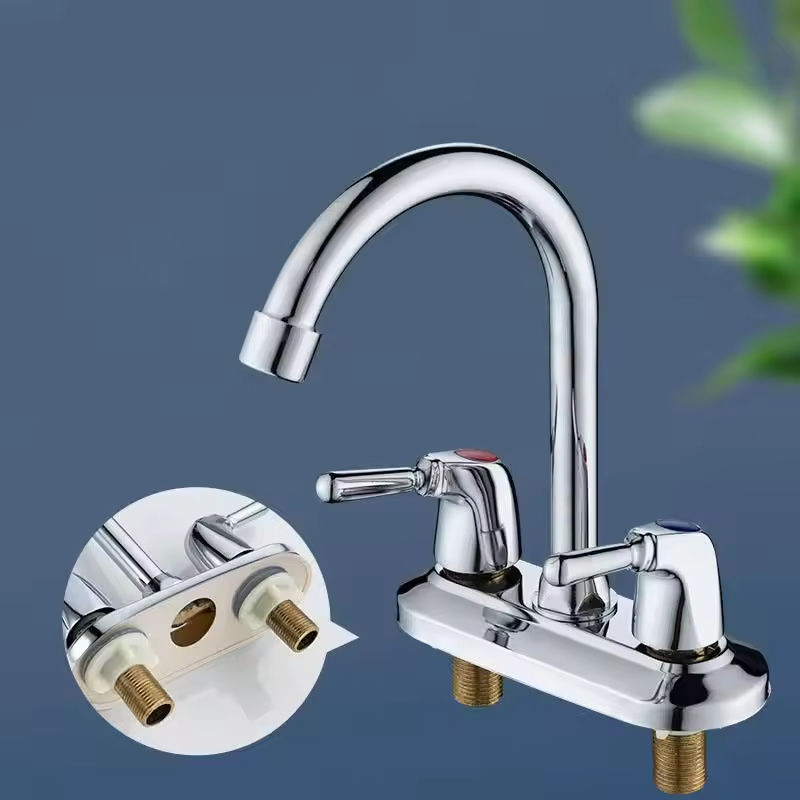 Chrome Two-Hole Deck Mounted Water Mixer Basin Faucet Sink Tap Bathroom