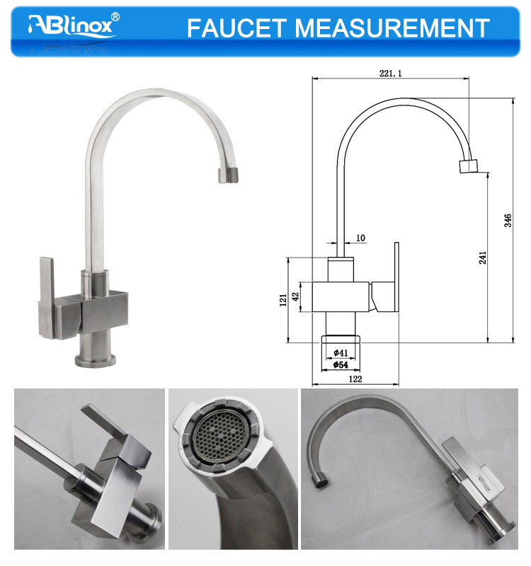 Single Handle Stainless Steel 304 Kitchen Faucet Long Neck Sink Mixer Tap