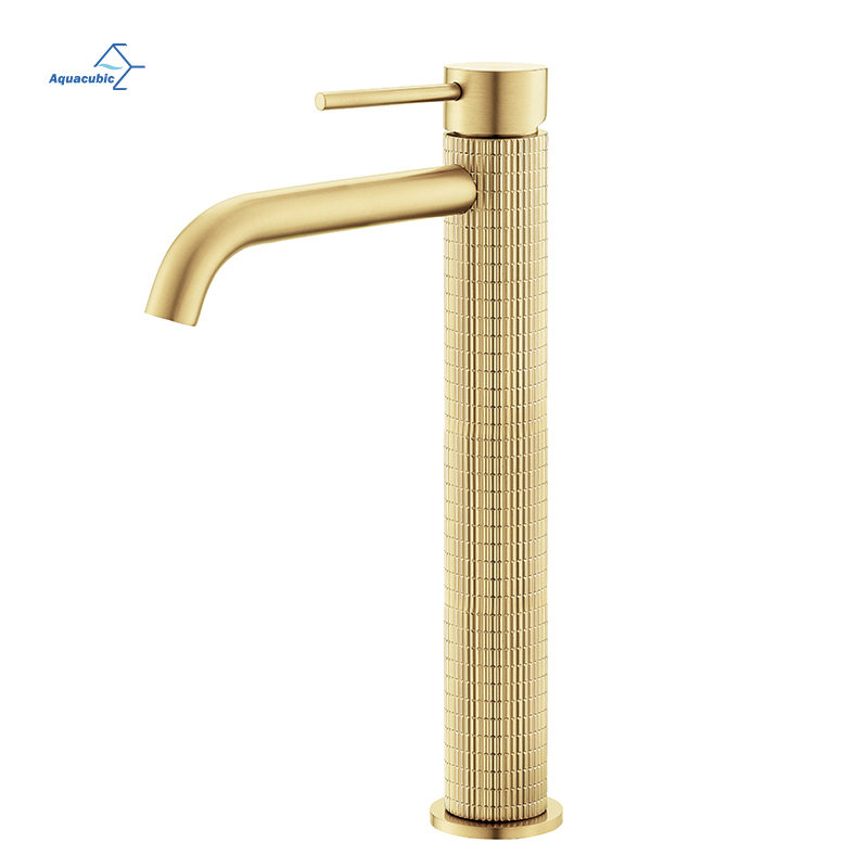 Unique Bathroom Gold Finished Ceramic Cartridge Brass Basin Mixer Single Hole Deck Mounted Hot Cold Water Faucet