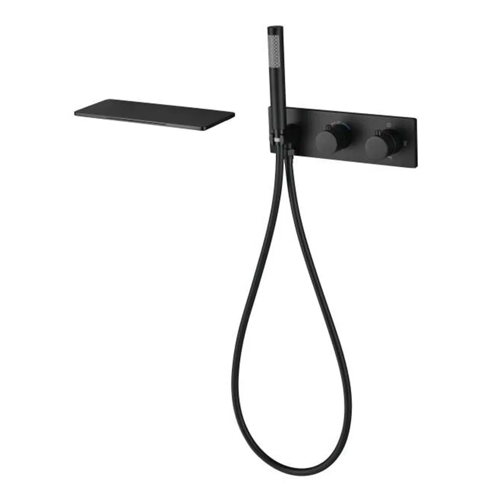 Thermostatic Waterfall Exposed Brass Brushed Gold Finished Bath Faucet