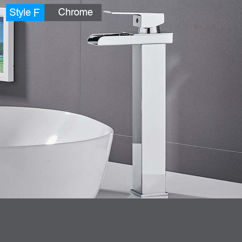Sink Bathroom Robinet Waterfall Faucet Deck Mount Hot Cold Water Basin Mixer Taps Polished Chrome Lavatory
