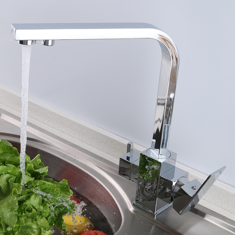 Hot Sale High Quality Modern Square Double Hole Single Lever Handle Faucet Mixer Taps for Kitchen Sink