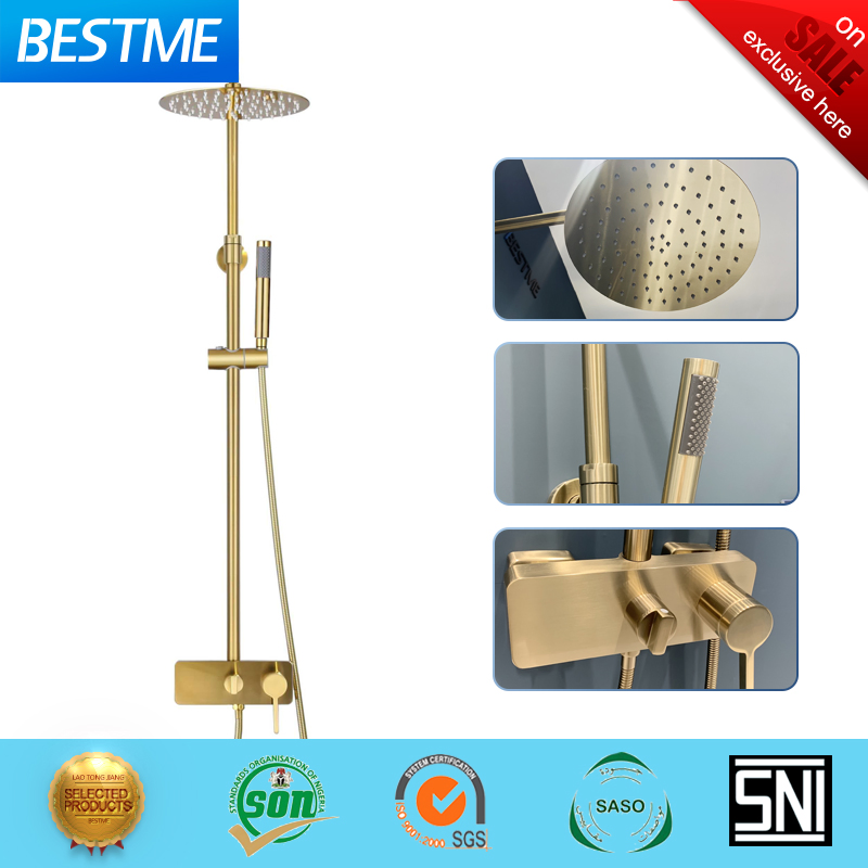 2021 New Color Brushed Gold Wall Mounted Square Bathroom Shower Faucet (BF-65242LG)