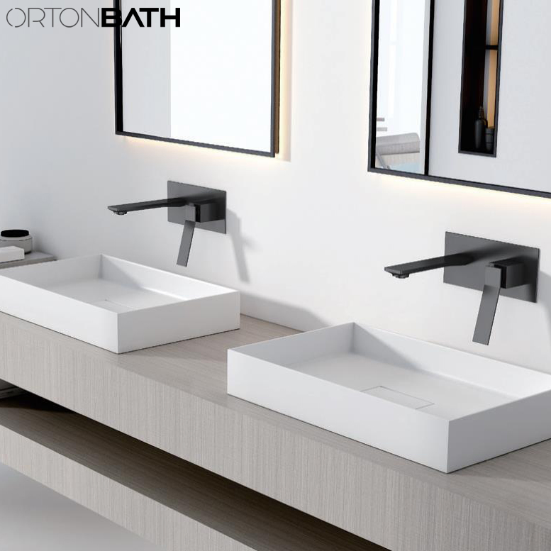 Ortonbath Bathroom Black Golden Brass Wall Mounted Single Lever Cold and Hot Sink Faucet Basin Mixer Water Tap