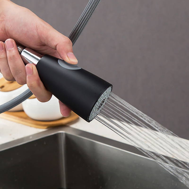 Deck Mounted Matt Black Brass Pull Down Kitchen Sink Water Faucet (NA011)