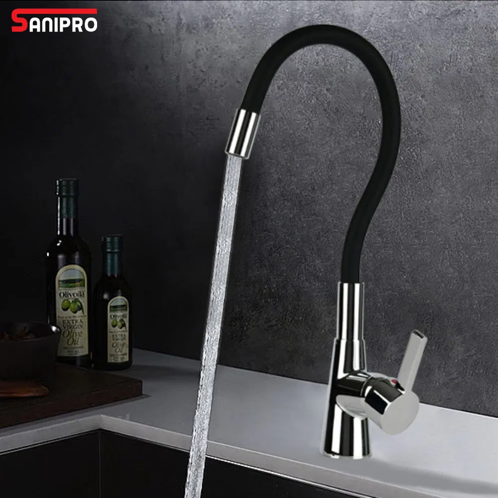 Sanipro Customized Color 360 Degree Rotation Hot and Cold Mixer Sink Taps Flexible Silicon Hose Pull out Brass Kitchen Faucet