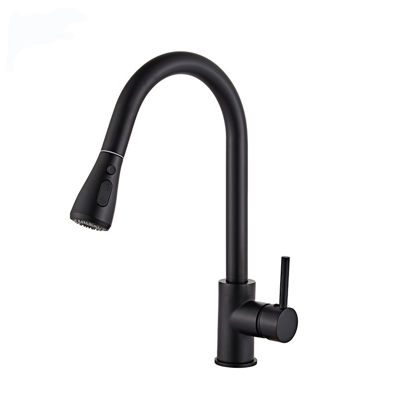 Deck Mounted Matt Black Brass Pull Down Kitchen Sink Water Faucet (NA011)