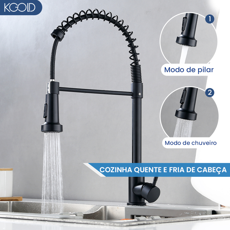 360 Degree Rotating Pull out Spring Sink Mixer Water Tap Blackened 201 Stainless Steel