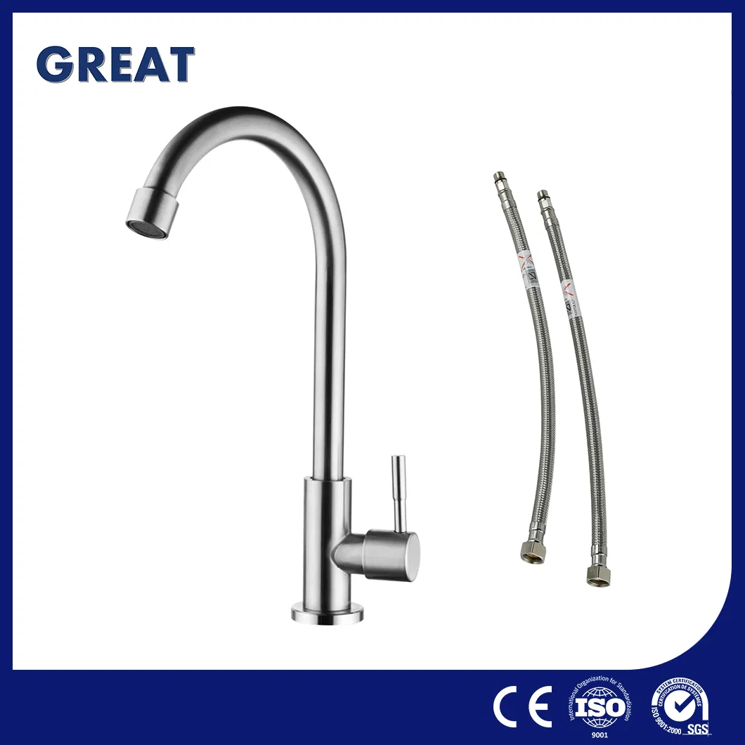 Great 2 Hole Kitchen Faucet Factory China Stainless Steel Kitchen Faucet GLS1196s96 Brushed Single Cold Tap Easily Control Water Saving Kitchen Faucet