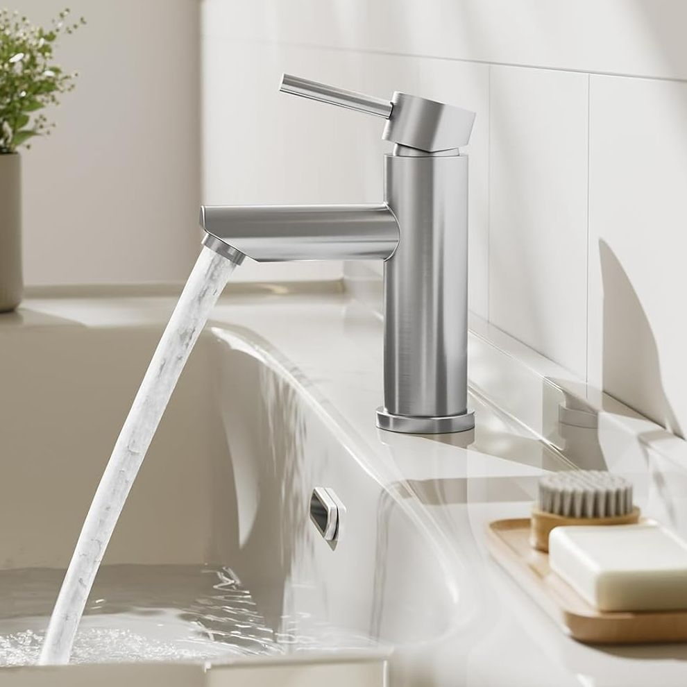 304 Stainless Steel Wash Basin Faucet Brushed Bathroom Sink Faucets Luxury Water Taps Modern Brass Vanity Wash Basin Mixers Tap Bathroom Sink Basin Faucet