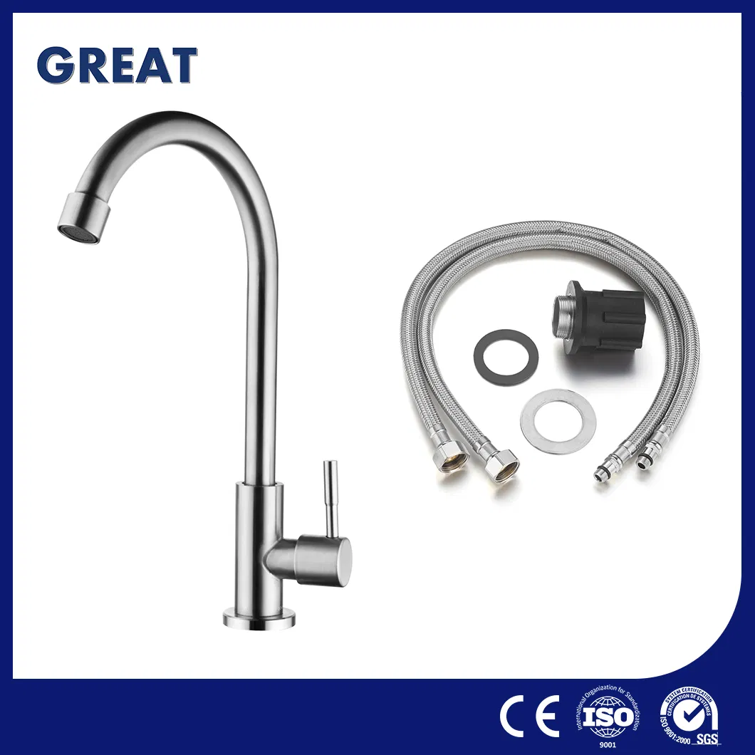 Great 2 Hole Kitchen Faucet Factory China Stainless Steel Kitchen Faucet GLS1196s96 Brushed Single Cold Tap Easily Control Water Saving Kitchen Faucet
