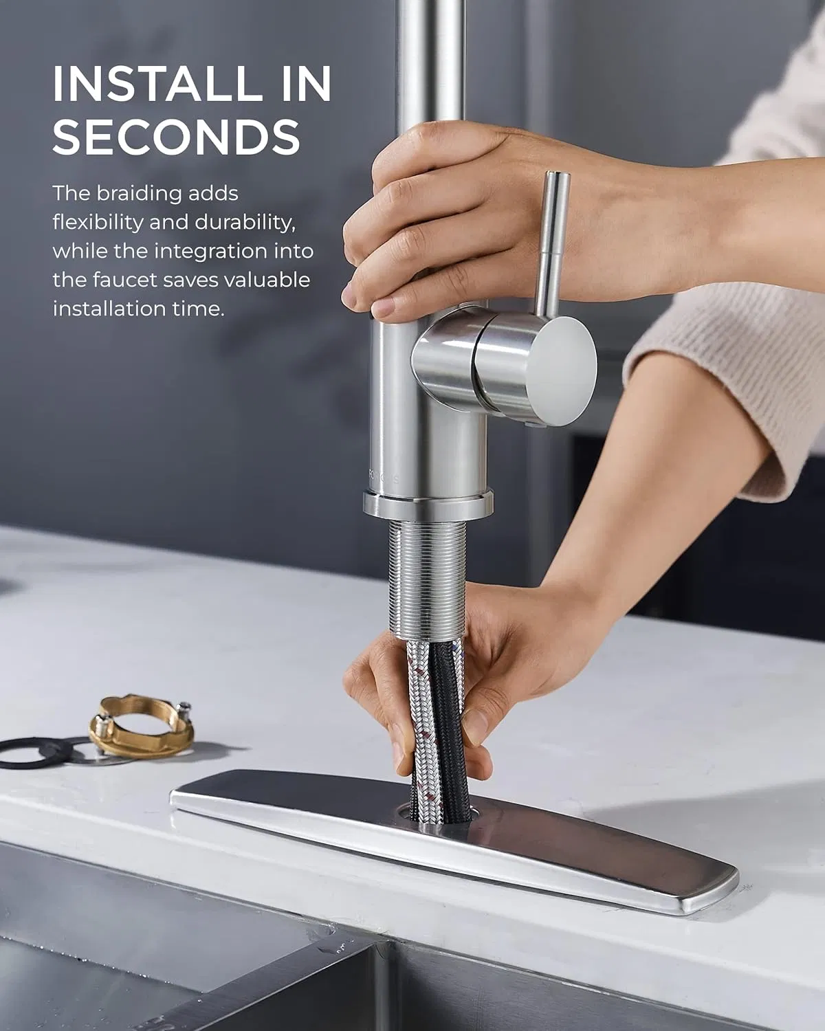 Best Selling 360 Degree Rotating Stainless Steel Kitchen One Key Stop Faucet Single-Hole Modern Pull-Down Spray Faucet