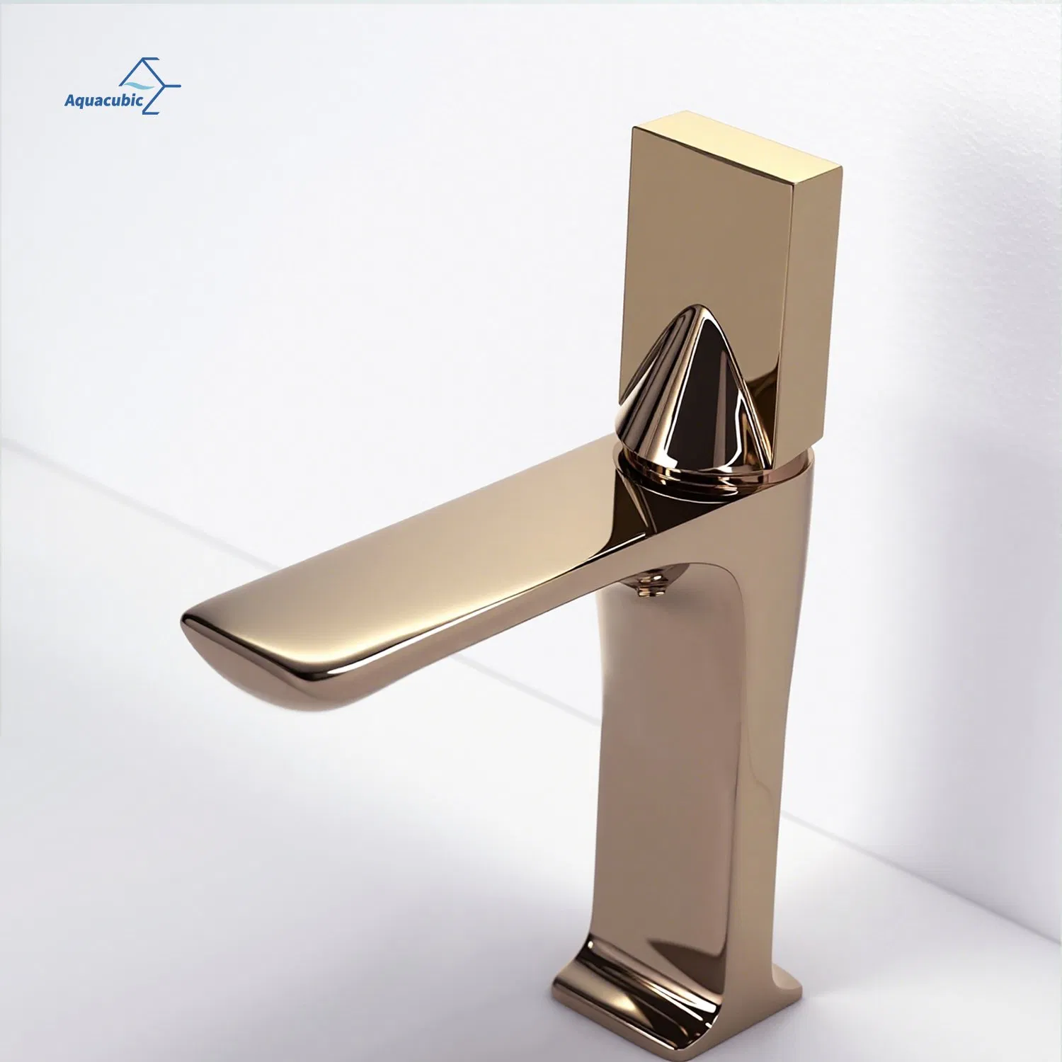 Modern Gold Color Square Wash Basin Faucet Brass Single-Handle Cold Hot Water Mixer Tap Ceramic Bathroom Faucet