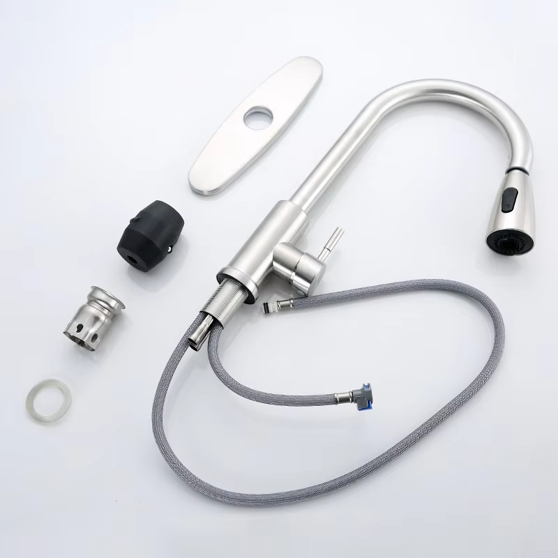 Hot Cold Water Mixer Stainless Steel Kitchen Faucet Single Hole 360 Degree Rotation Spring Pull Down Valve Type Kitchen Tap