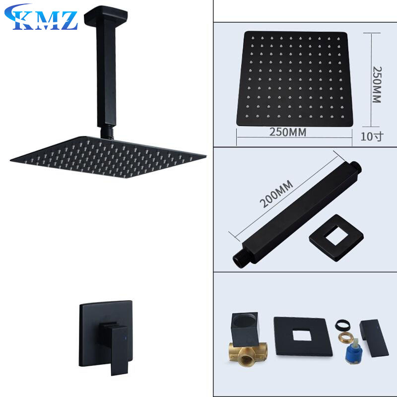 Single Lever Matte Black Square Rain Shower Head Concealed Wall Mounted Bathroom Shower Panel Set Ceiling Shower Faucet OEM/ODM
