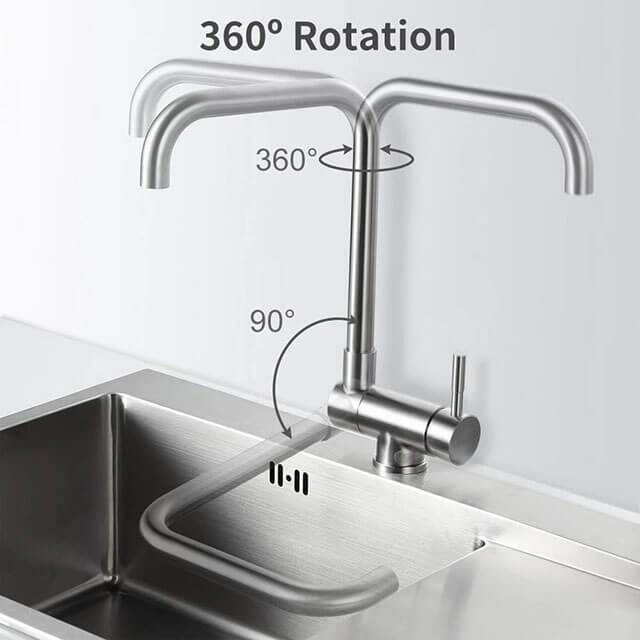 Landonbath Modern Chrome Finished Stainless Steel Brushed Deck Mounted Kitchen Faucet Mixer Tap for Sink