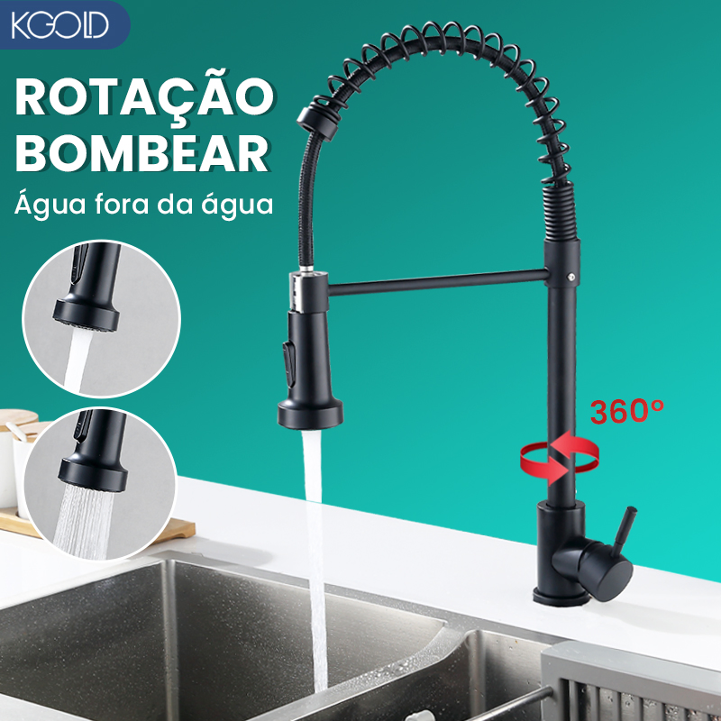360 Degree Rotating Pull out Spring Sink Mixer Water Tap Blackened 201 Stainless Steel