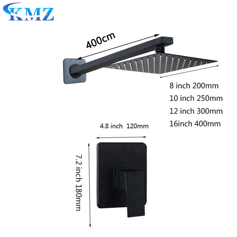 Single Lever Matte Black Square Rain Shower Head Concealed Wall Mounted Bathroom Shower Panel Set Ceiling Shower Faucet OEM/ODM