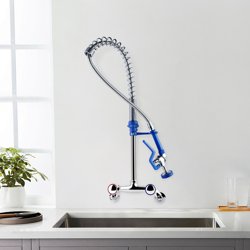 Wall Mounted Pre-Rinse Faucet with Spray Gun for Commercial Kitchens