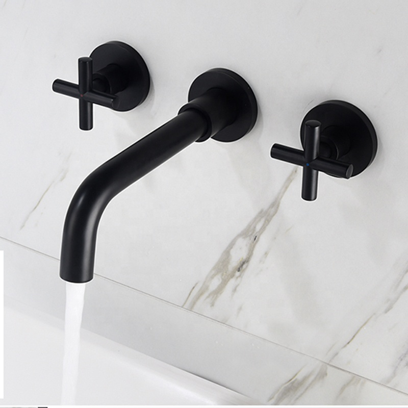 Luxury Tap Wall Mounted Bathroom Basin Sink Faucet Brass Hot Cold Mixer Tap