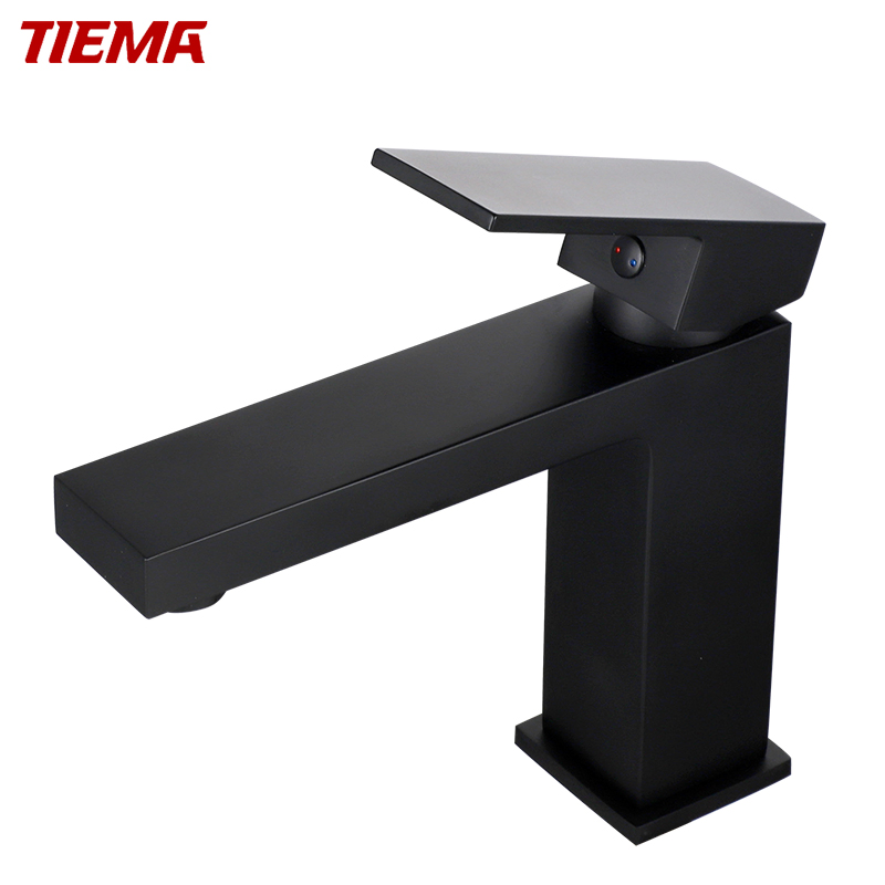 Tiema Deck Mounted Brass Wash Black Water Bathroom Basin Mixer Faucets