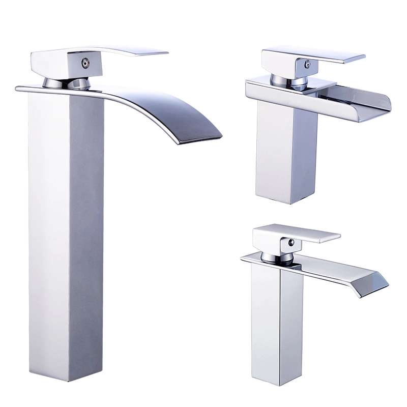 Sink Bathroom Robinet Waterfall Faucet Deck Mount Hot Cold Water Basin Mixer Taps Polished Chrome Lavatory
