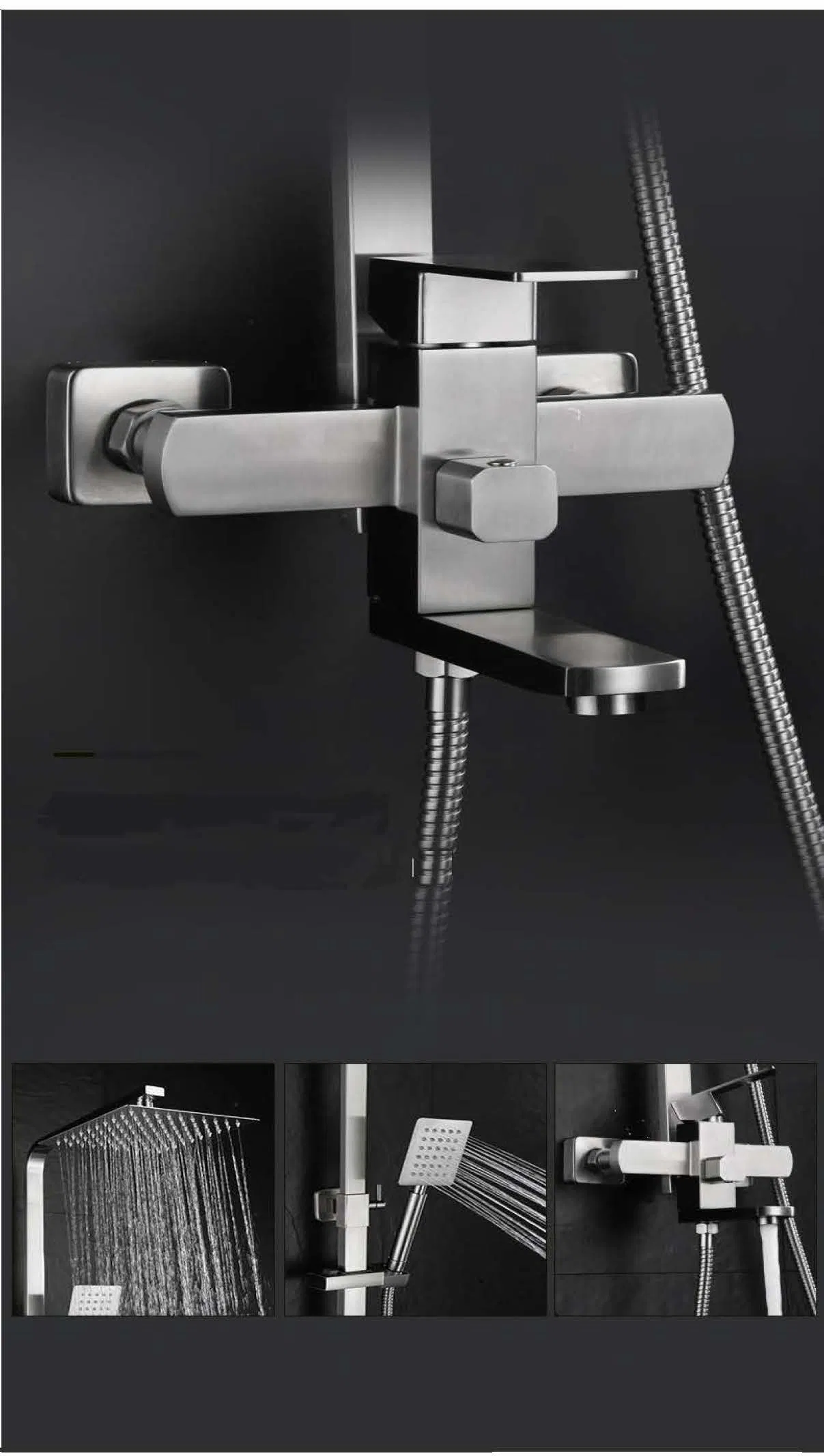 Stainless Steel Three-Function Luxury Bathroom Wall-Mounted Showerset, Mixer Bathroom Faucet