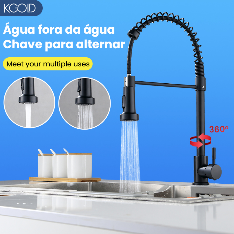 360 Degree Rotating Pull out Spring Sink Mixer Water Tap Blackened 201 Stainless Steel