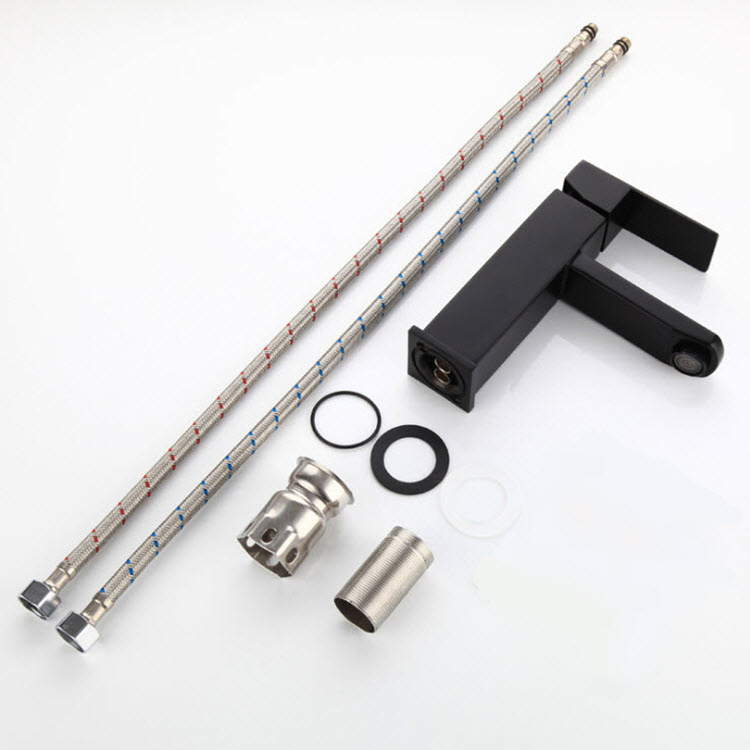 Hot and Cold Water Mixer Tap Deck Mounted Sink Tap and Faucet Black Basin Faucet Taps