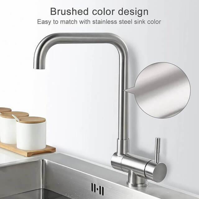 Landonbath Modern Chrome Finished Stainless Steel Brushed Deck Mounted Kitchen Faucet Mixer Tap for Sink